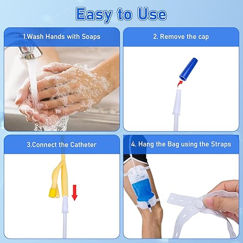 Miniatura 8 de Bolsas para patas de catéter de 33.8 fl oz, bolsa de drenaje urinario para hombres y mujeres con válvula antirreflujo, tubo de 18 pulgadas y correas