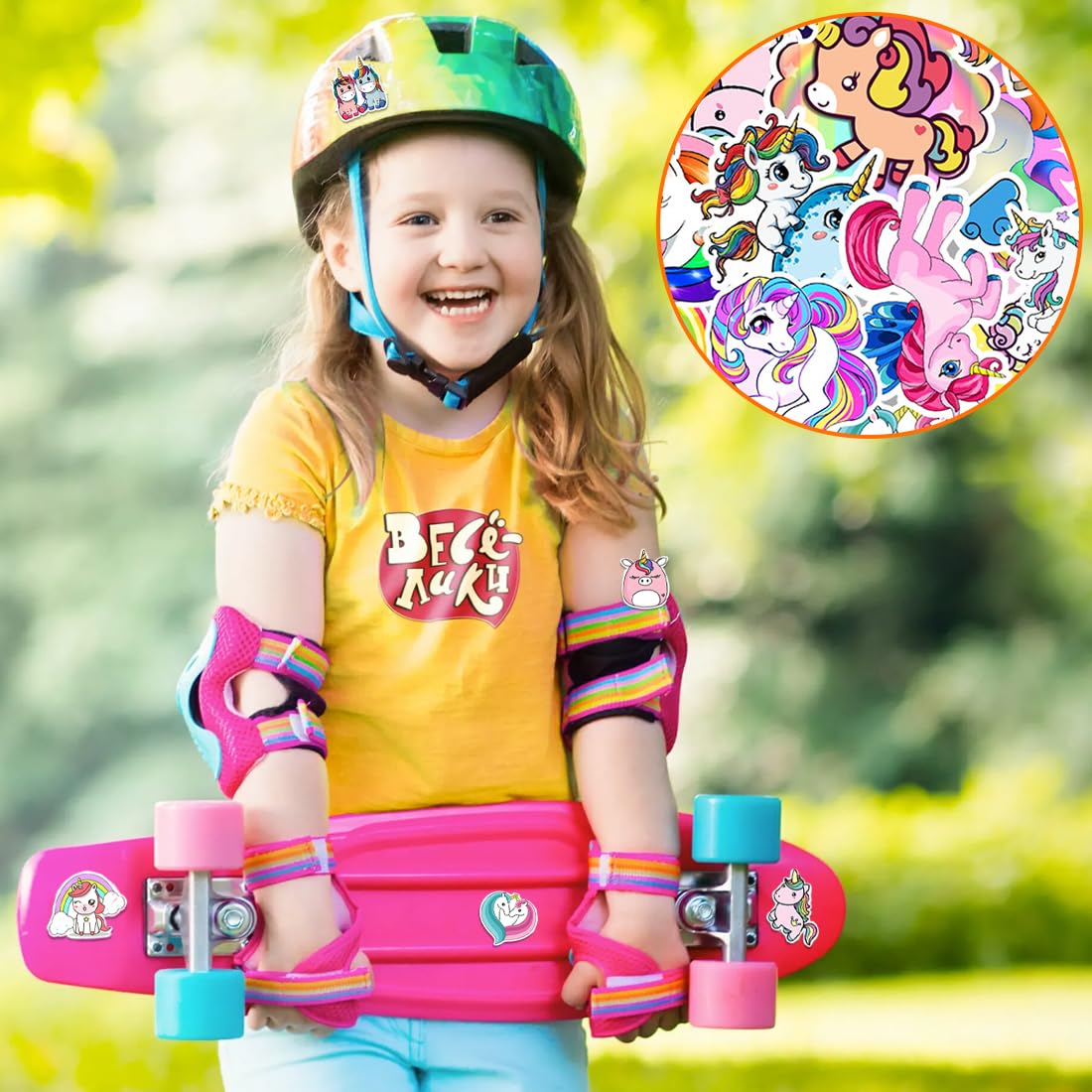 50 pcs Fogli di Adesivi per Bicicletta Adesivi con Unicorno Riflettenti per Bambini Sticker Impermeabili Estetici per Moto Bici Computer Valigia Laptop Auto Telefono Casco Skateboard