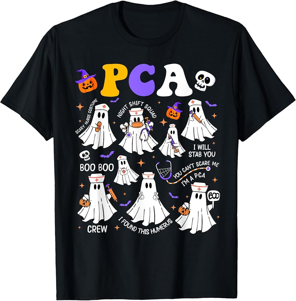 Spooky PCA Ghost Halloween Cute Groovy Nursing Halloween T-Shirt