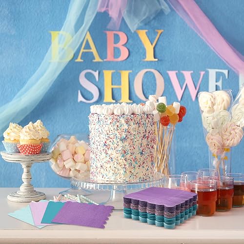 Miniatura 92 de Zhanmai Paquete de 100 servilletas de cóctel de 5 x 5 pulgadas, servilletas festoneadas de papel de color degradado con bordes festoneados, almuerzo