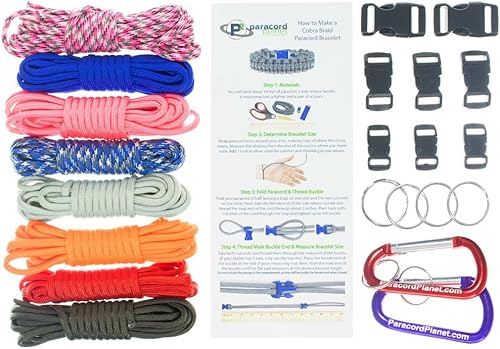 Miniatura 11 de Pulsera y kit de proyecto de paracaídas – 550 cuerdas de paracaídas, hebillas, mosquetones, llaveros