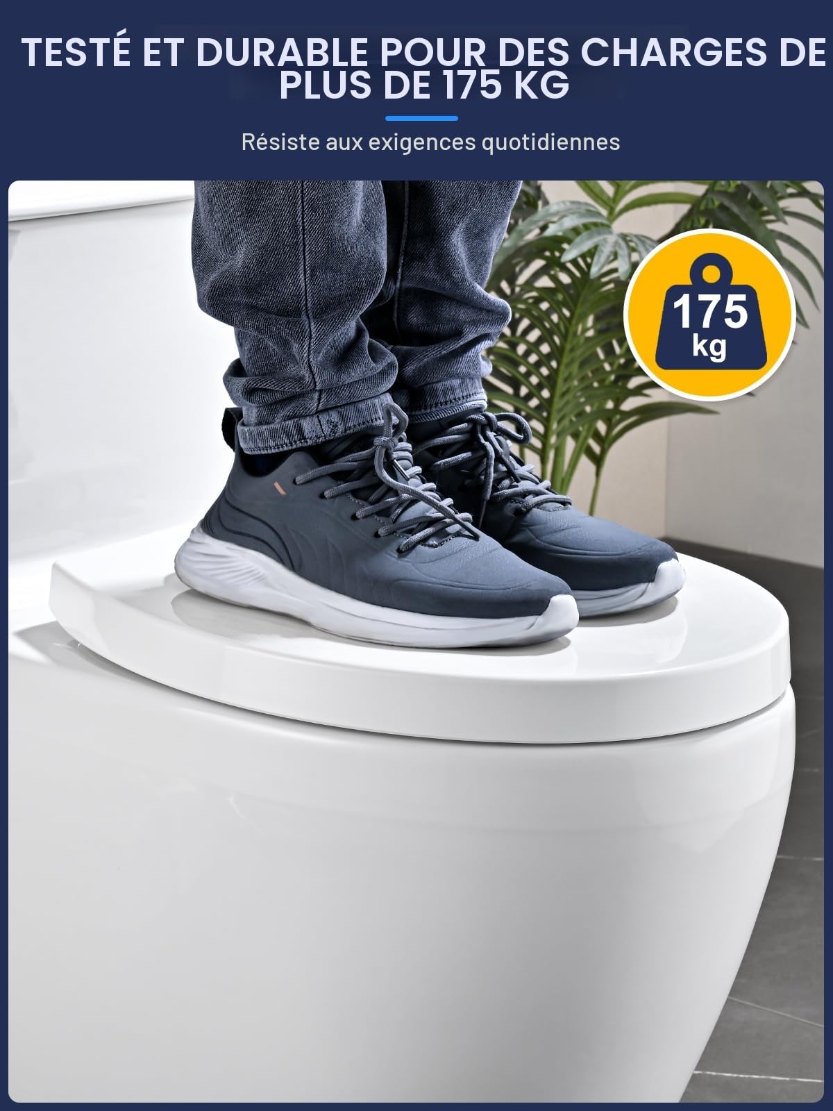 Abattant WC Forme O YEAUPE PRO avec Frein de Chute, Fermeture en Douceur, Universelle, Blanc, 44,6 x 37,2 x 4,3 cm