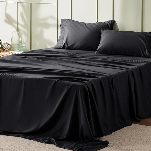 Bedsure Queen Sheet Set - 4 Pieces Soft Queen Size Sheets - Breathable & Cooling - Hotel Luxury - Easy Care Polyester Microfiber Bedding for Women, Men, Black