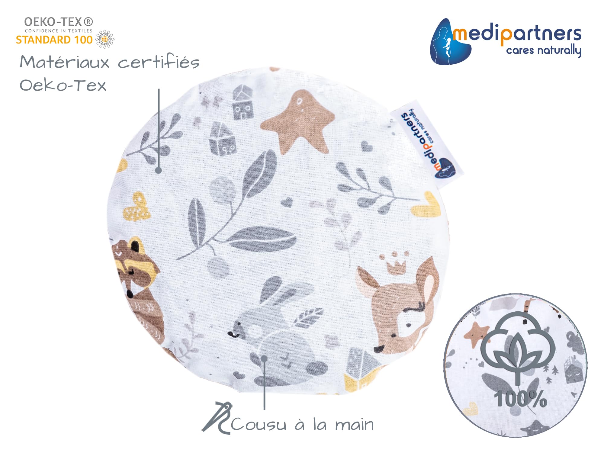 Medi Partners Bouillotte Noyau de Cerise Micro-onde Coussin Chauffant Micro Onde noyaux de cerise 15cm 180g 100% coton certifié Öko-Tex Chaleur thérapie par le froid de massage (Cerf)