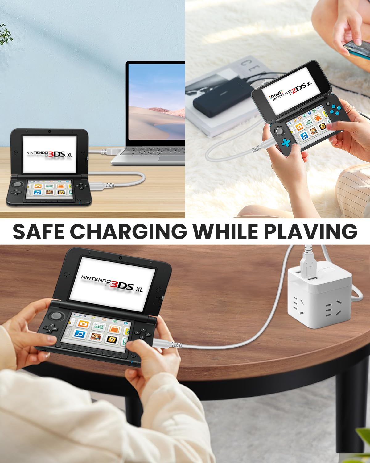 3DS Charger USB Cable - 4.9FT OEM Original Replacement Power Charging Cord for New 3DS 2DS XL 3DS 2DS DSi DSi XL (Bulk Packaging) (2) 6