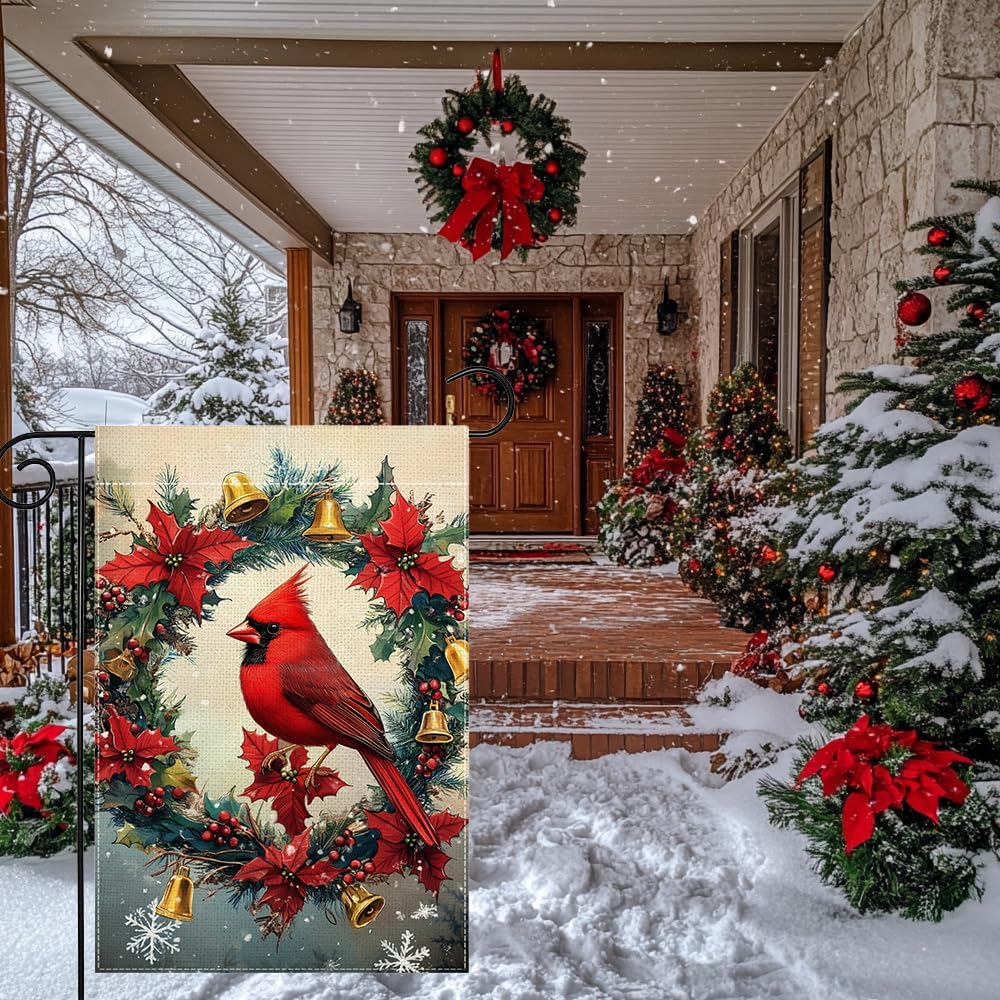 Winter Red Bird Snowflake Garden Flag 12x18 Inch Double Sided Cardinal Christmas Bell Yard Outdoor Flag House Holiday Outside Decoration - Image 3
