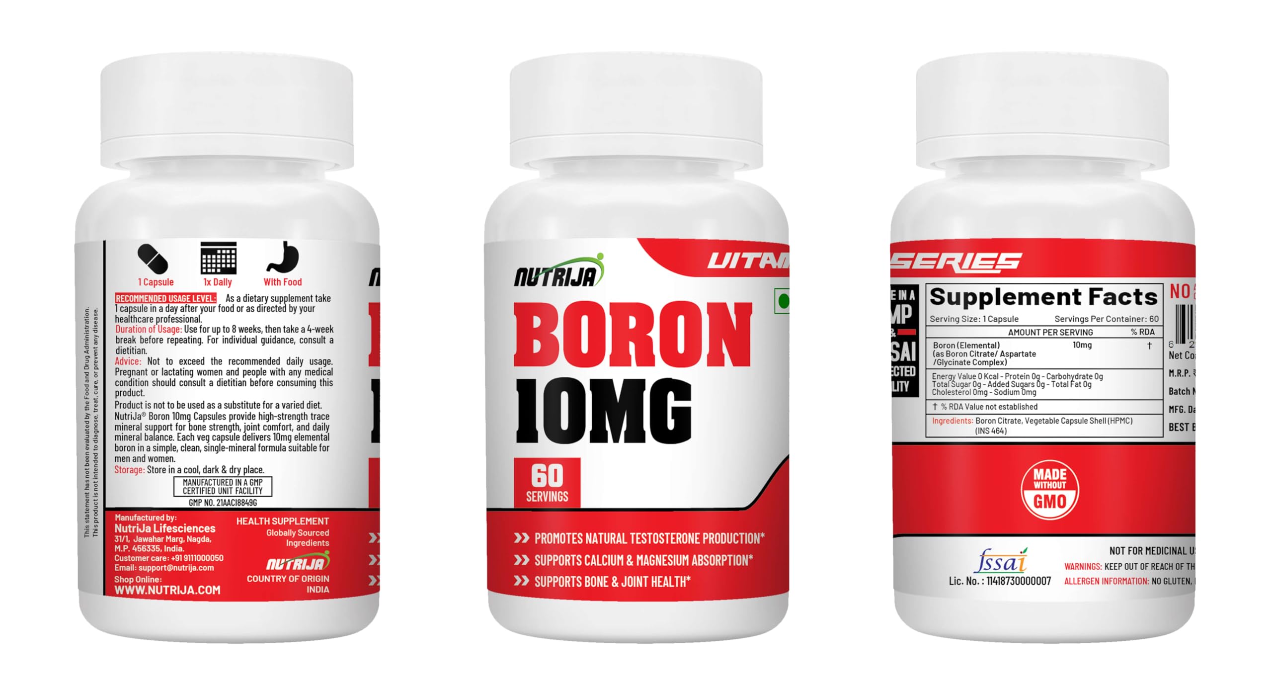 NutriJa Boron 10mg Capsules | Boron Citrate, Aspartate & Glycinate Complex | Multi-Action Mineral Support for Bone Strength, Joint Wellness & Calcium-Magnesium Utilization | 60 Veg Capsules 2