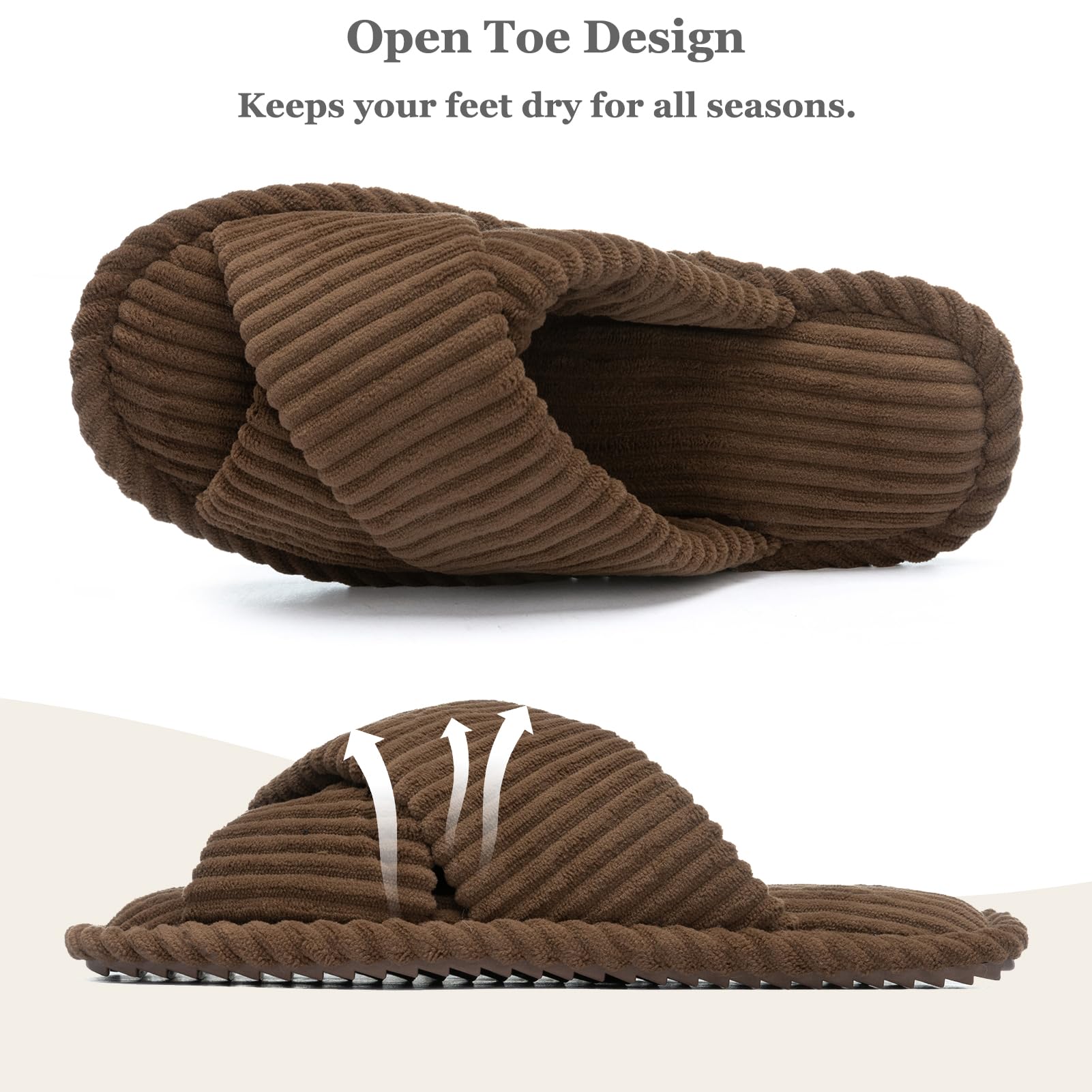 GOEWY Pantofole Donna con Memory Foam, Ciabatte in Velluto a Coste per Casa, Punta Aperta e Fiocco Incrociato, Suola Antiscivolo. Regalo Comodo e Alla Moda per Lei
