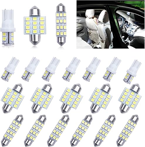 Dewkou Kit de 20 bombillas LED para interiores, T10, 1.220 in, 1.614 in, luz de marcador lateral, luz de lectura de doble punta, luz de matrícula,