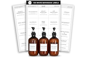 Minimalist Bathroom Labels for Organizing: 158 White Bathroom Labels for Containers