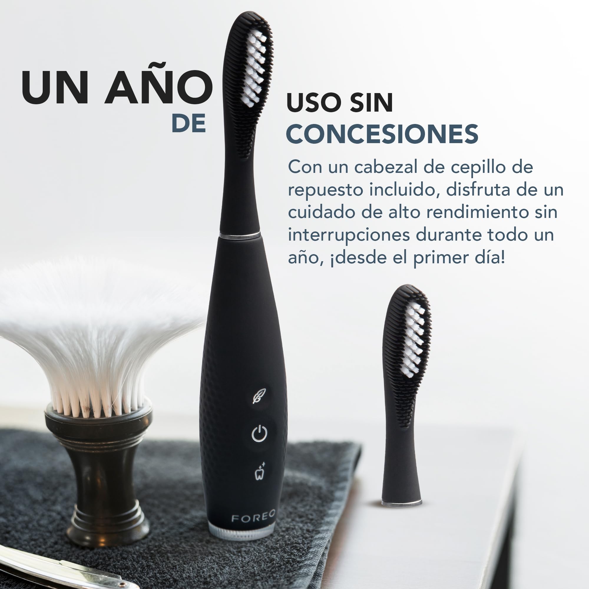 FOREO ISSA 4 Plus cepillo de dientes eléctrico sónico – Pack recargable USB 4 en 1 con IA, cabezal híbrido extra de silicona médica y polímero, suave, blanqueador dental, limpieza profunda - Black