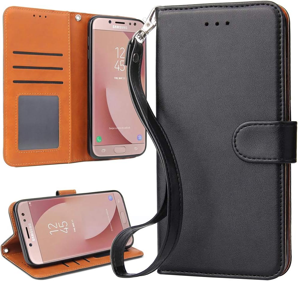 OKILA Galaxy J7 Pro Case, Galaxy J7 2017 Wallet Leather Flip Cover with Kickstand and Card Slot for Samsung Galaxy J7 Pro 2017 Slim Phone Case (Black)