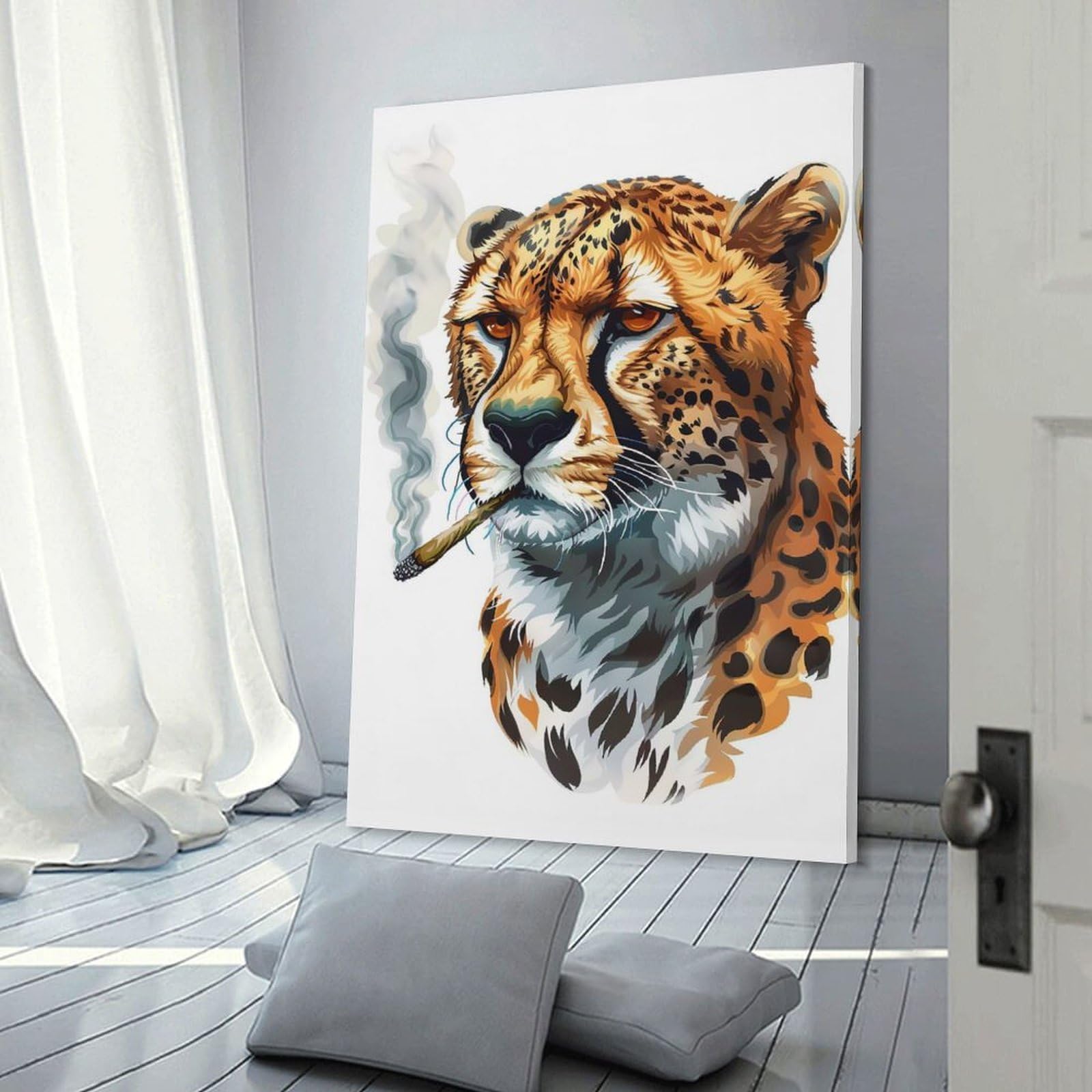 Junmoney Cheetah Smoking Decorative Wall Artwork, 20x30inch(50x75cm), for Home Lounge, Bedroom Or Reading Nook, Easy Decor for Gallery Walls