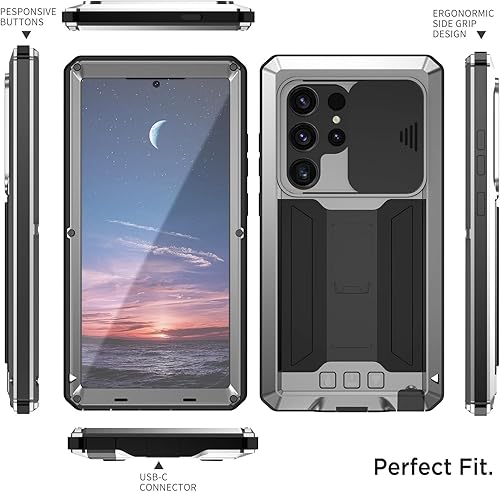 Miniatura 6 de Miimall Funda para Samsung S24 Ultra Metal, S24 Ultra de grado militar con protector de pantalla integrado, soporte y cubierta de lente, fundas