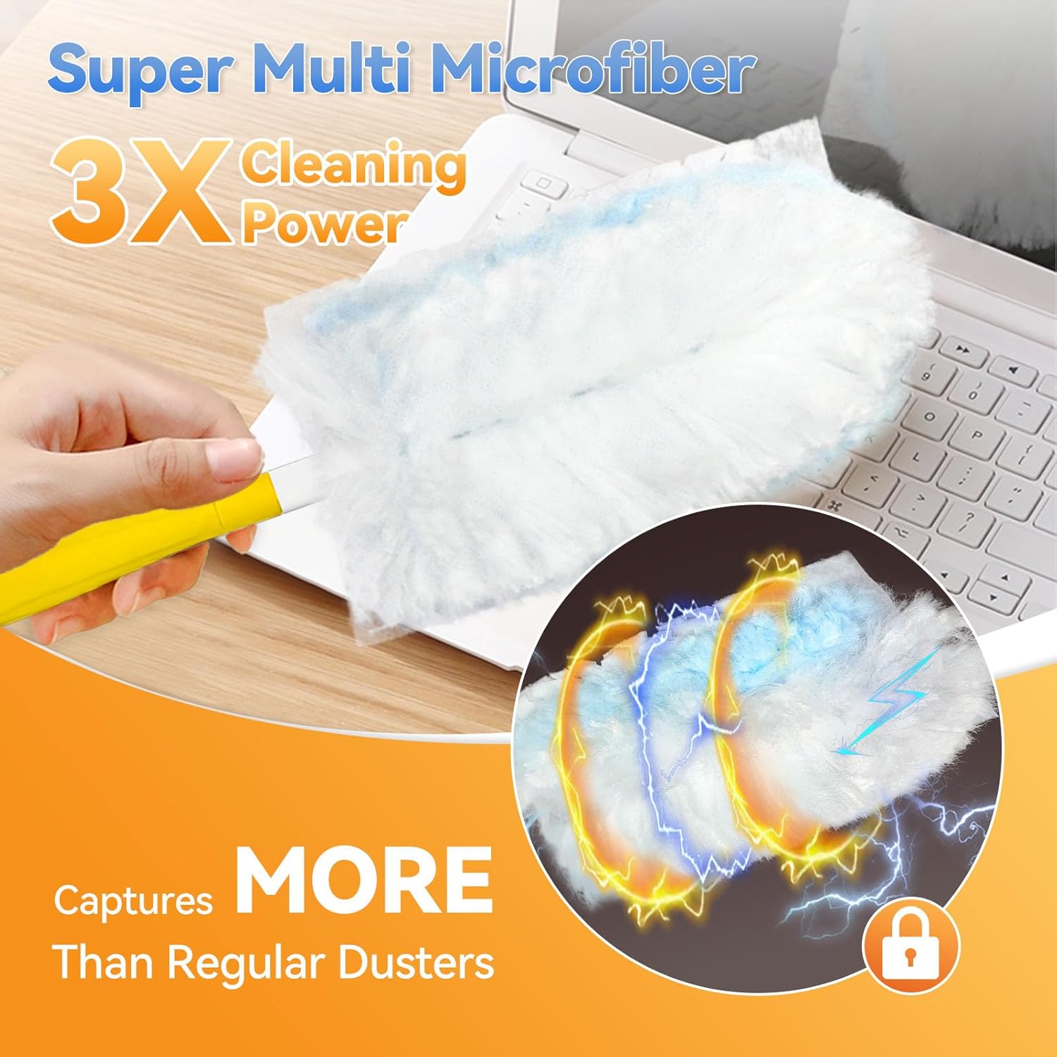 60 Pack Dusters Refills Compatible with Swiffer Duster Handle Models, 180° One Sided Duster Refills for Short and Extendable Handles, with 1 Pack Handle