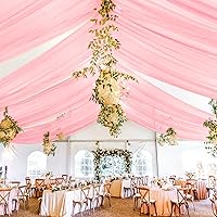 Vista 51 de 6 paneles de cortinas blancas para boda, cortinas de gasa transparente de 5 x 30 pies para arco, fiesta, ceremonia y decoración de escenario