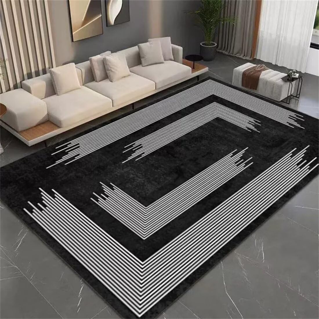 Tapis de salon rectangulaire gris facile d'entretien et anti-tache 90x200