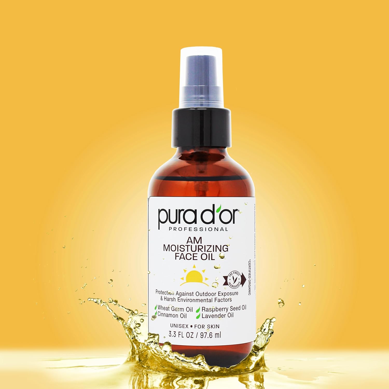 PURA D'OR 3.3 Oz ORGANIC AM Moisturizing Face Oil - Morning Glow Hydrating Skincare -Lightweight Moisturizer for Glowing Skin - All Natural, Vegan, Paraben-Free - Women & Men - Image 2