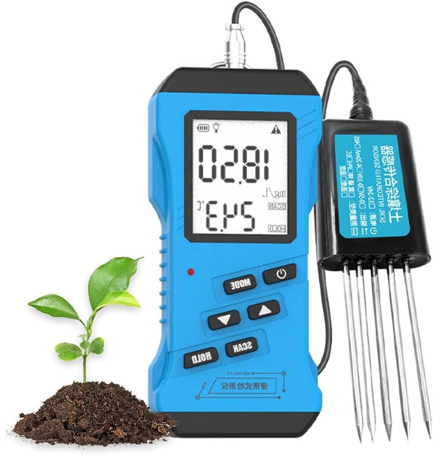7 in 1 Rapid Soil Tester Ph Humidity,Soil Moisture Tester for Plants,Moisture, Nutrient Conductivity, Phosphorus, Potassium N P K Tester, Battery Operated (Not Included)