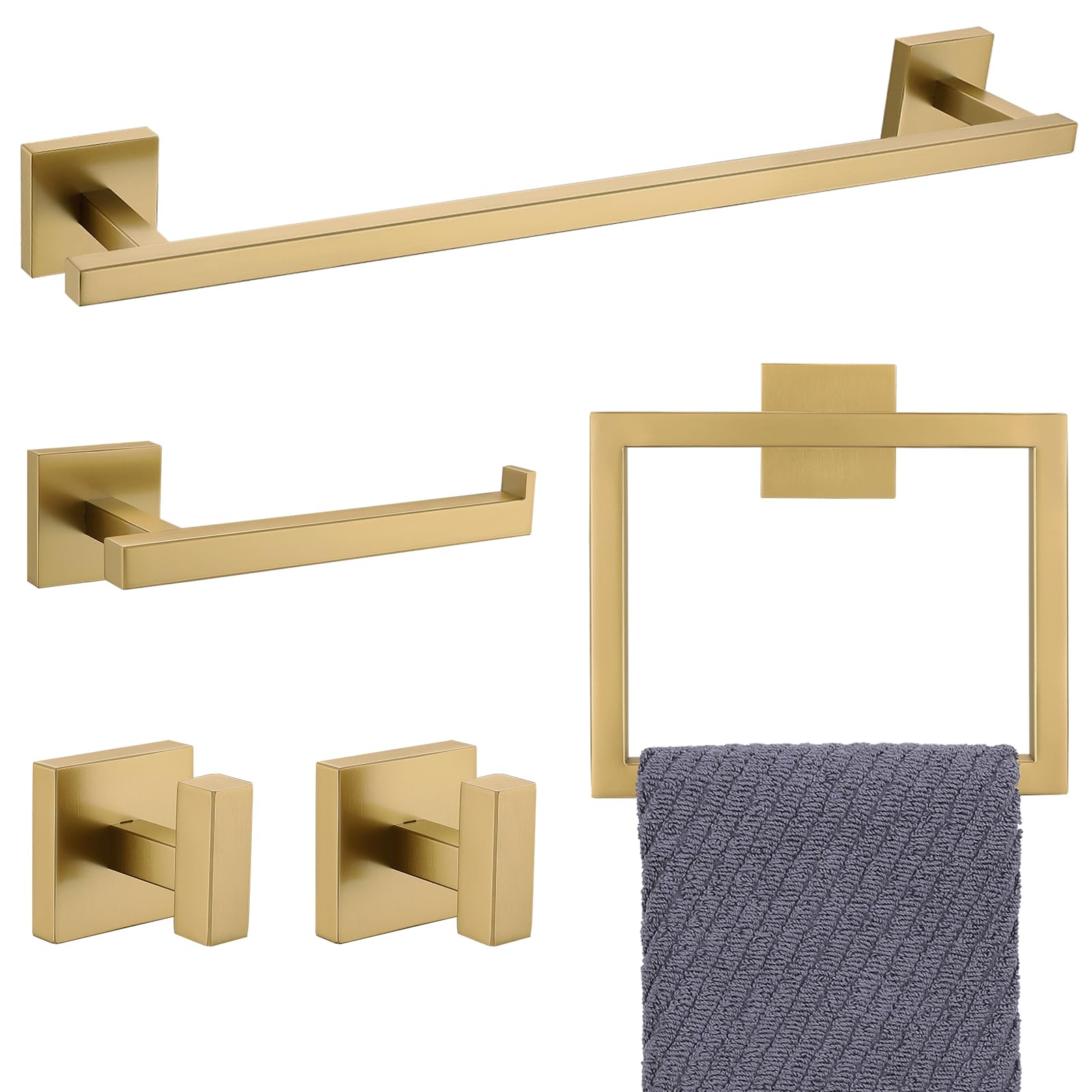 Photo 1 of (opened for inspection)(see images) YACVCL 5 Pieces Towel Bar Set Brushed Gold, Bathroom Hardware Set