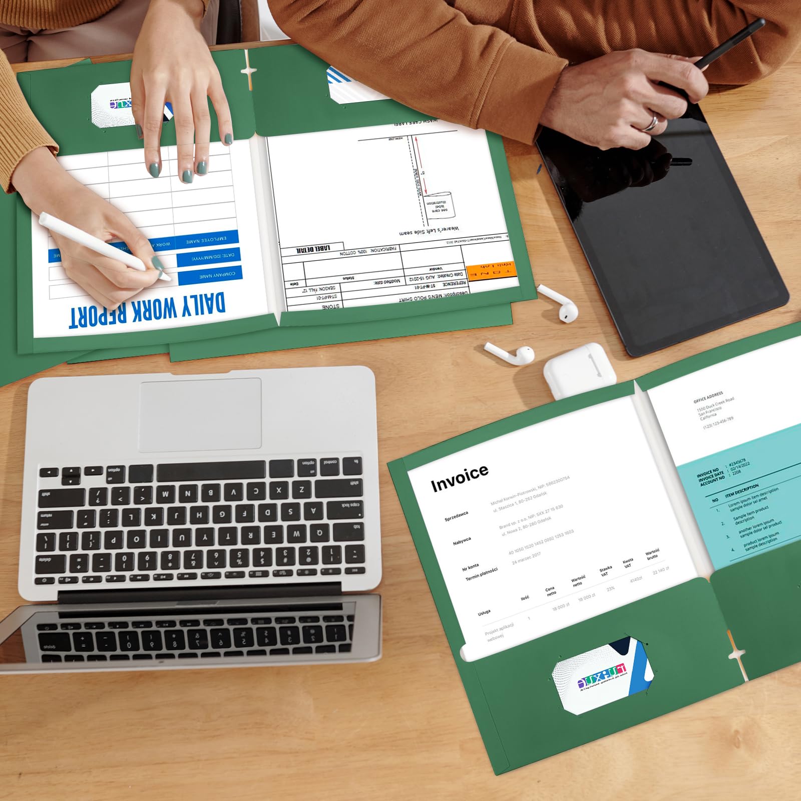 Lot de 100 dossiers verts à deux poches pour documents de format lettre, dossiers papier durables pour l'école, le bureau, les entreprises (vert foncé)