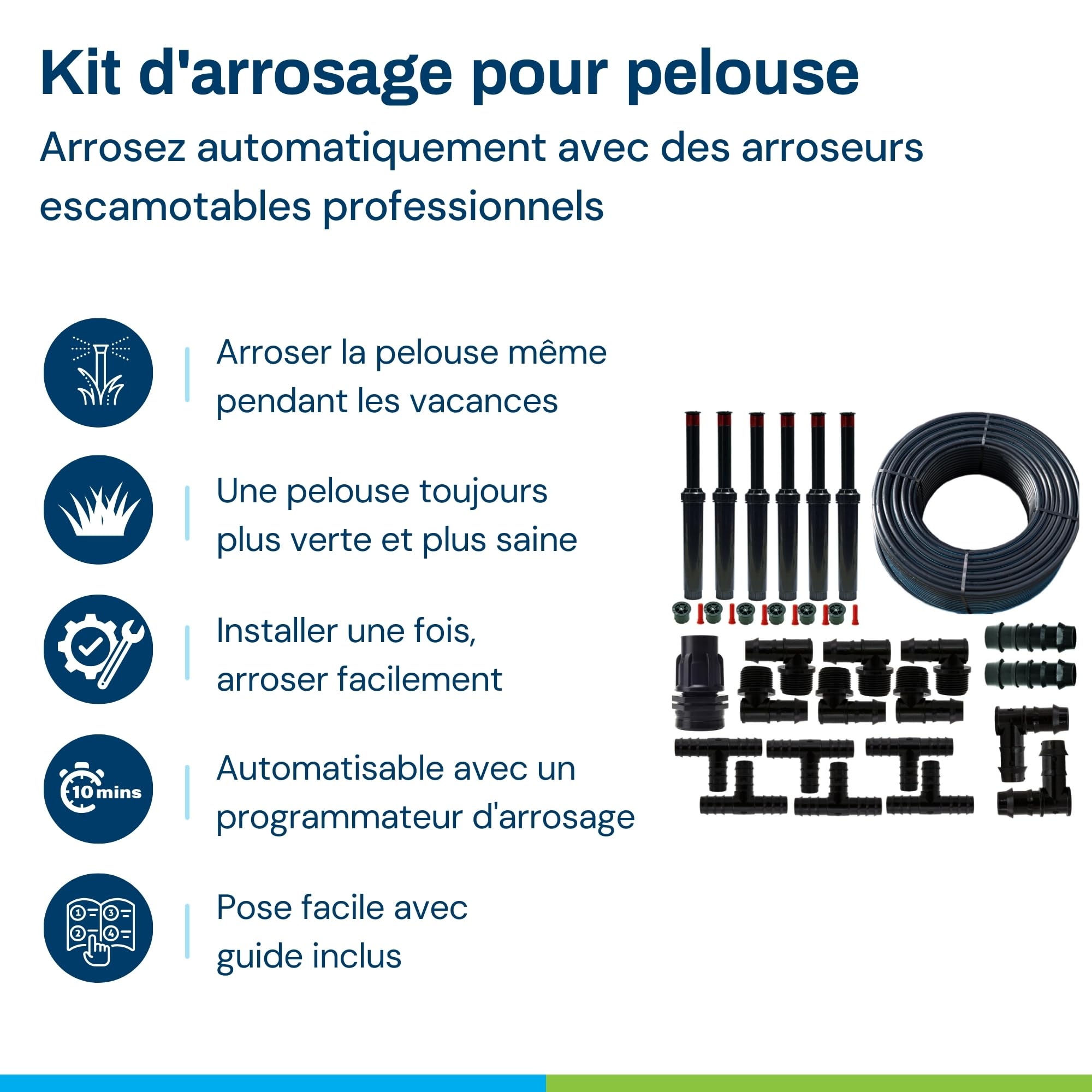 BluNature Arroseurs de Pelouse - Pop Up - Système Arrosage Irriguer pour Gazon Jardin - Kit de Système Irrigation avec Têtes de Pulvérisation, Convient pour Les Surfaces jusqu'à 70m2