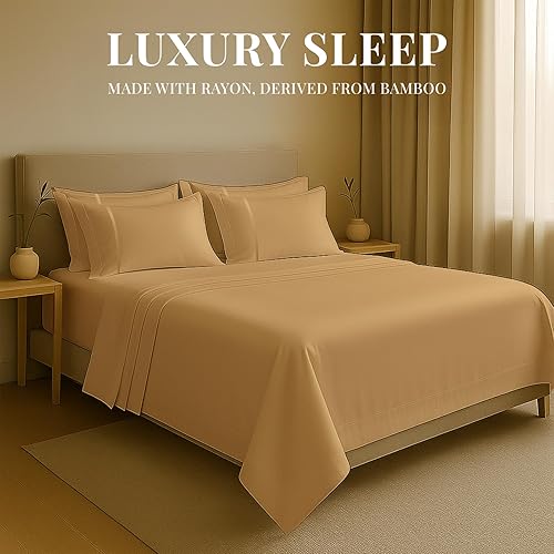 Miniatura 2 de Sacred Thread Juego de sábanas de bambú de 6 piezas juego de ropa de cama y funda de almohada con bolsillos profundos ropa de cama de hotel suave y