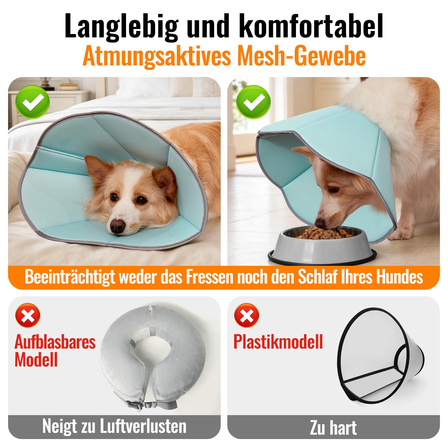 GGW Weiche Halskrause Hund verstellbar atmungsaktiv (Dunkelblau, M) | Bequemer Leckchutz-Schutzkragen für Hunde. Ideal für postoperative Pflege oder Hautjucken. Verstellbarer Halsumfang.