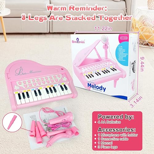 Miniatura 7 de Love&Mini Juguetes de piano rosa para niñas de 1 año o más, regalos de primer cumpleaños, piano para niños pequeños, instrumentos de juguete musical
