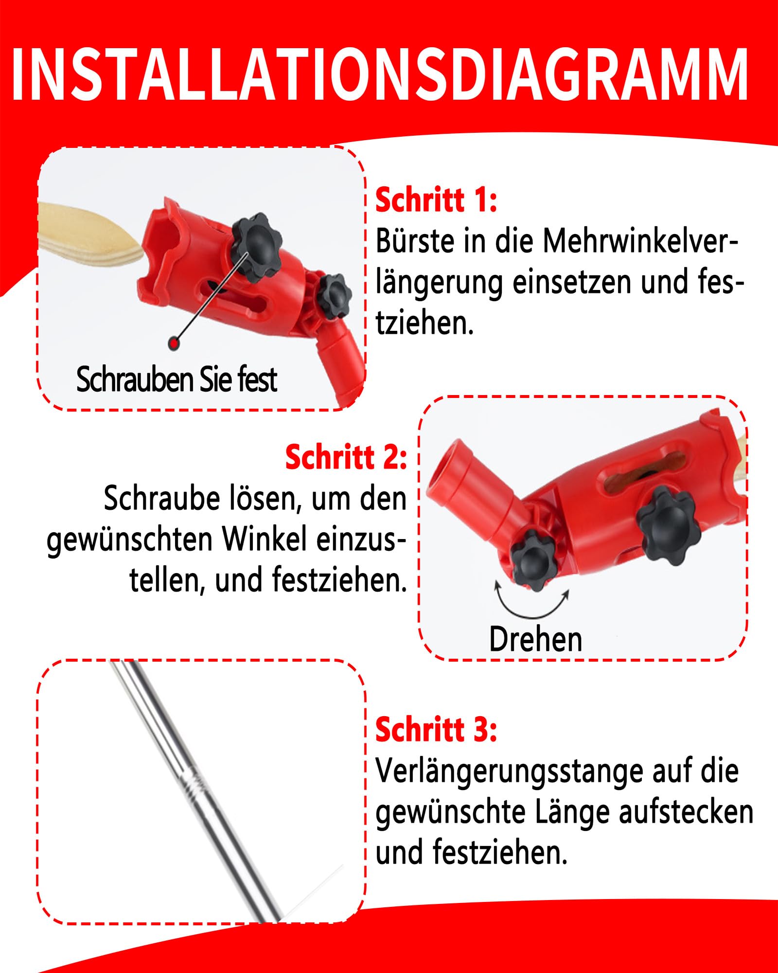 Mehrwinkel Pinsel Verlängerung Farbpinsel: 1,8m Edelstahl Teleskop mit 6 Stangen für Deckenstreichen Hausrenovierung Handwerker Heim