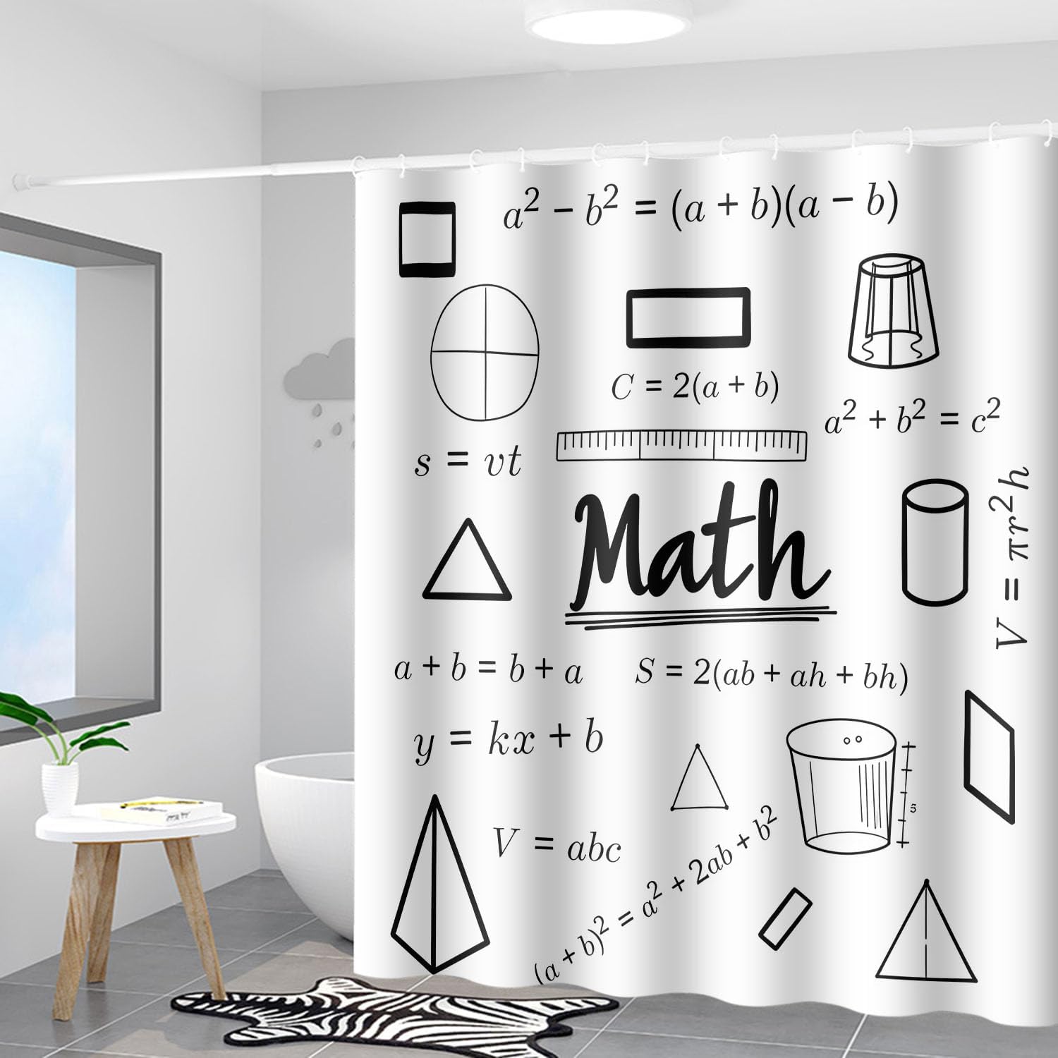 Moslion Math Shower Curtains Mathematical Theory and Mathematical Formula Education Bathroom Curtain Waterproof with Hooks 72x72 Inch for Men Women Boys Girls