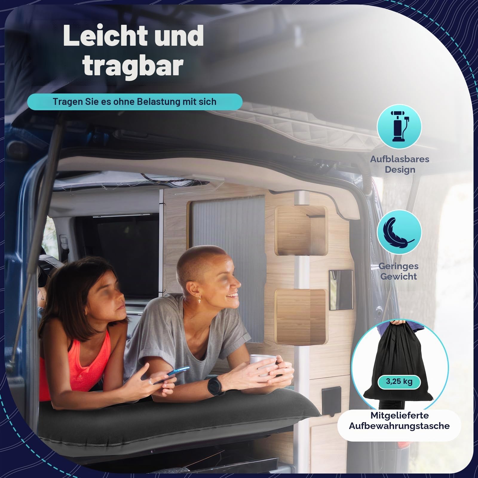 Aufblasbare SUV Luftmatratze, Auto Aufblasbares Bett Auto Matratze mit Zwei Kissen und Pumpe geeignet für Indoor & Outdoor Aktivitäten, Reisen, Camping (Schwarz)