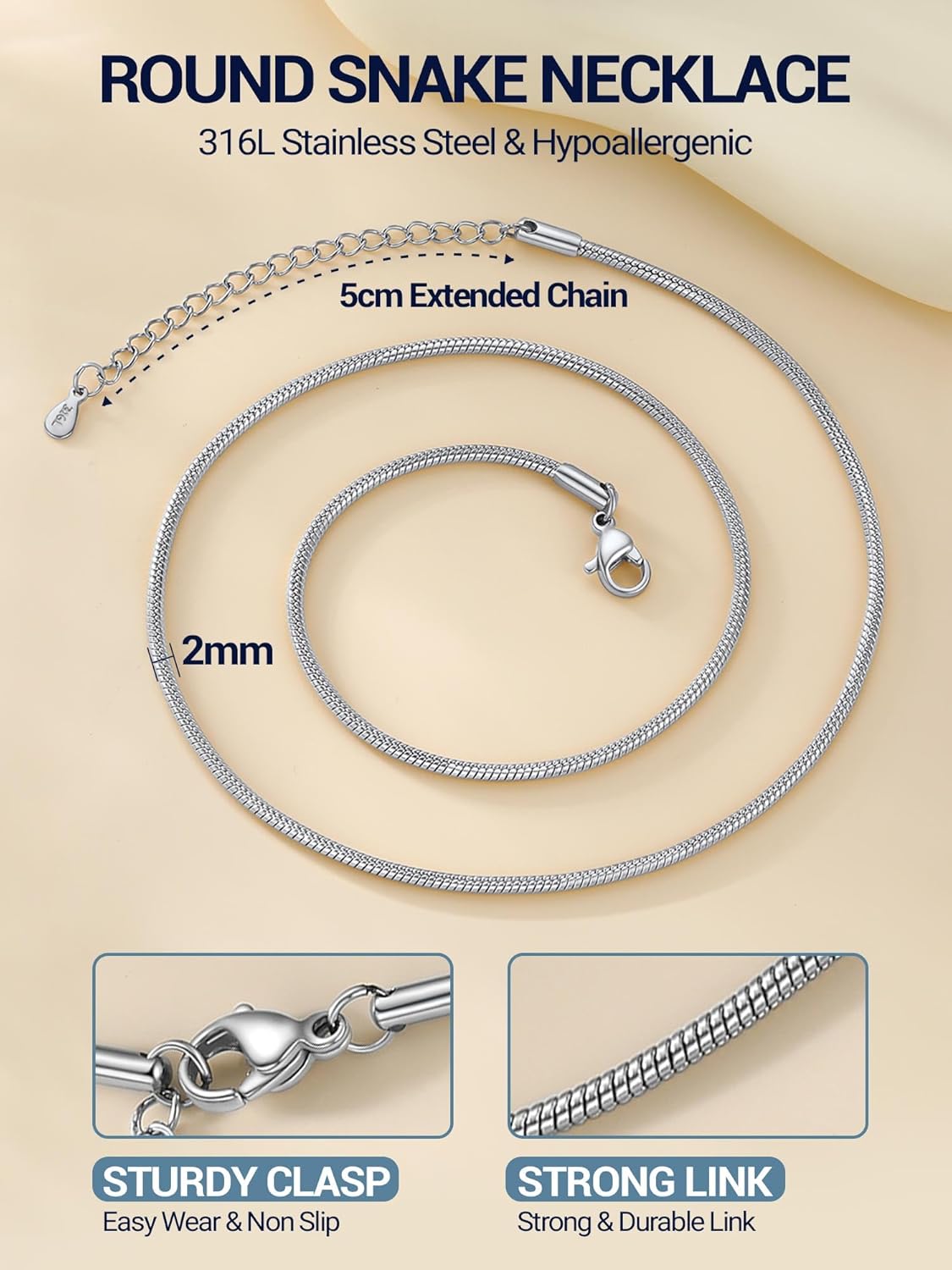 PROSTEEL Round Snake Chain Necklace for Women, 14K Gold/Rose Gold/Silver/Black Chain with Lobster Clasp, 1MM/1.2MM/1.5MM/2MM Womens Gold Necklace Thin Non Tarnish Trendy Jewlry Gifts - Image 4