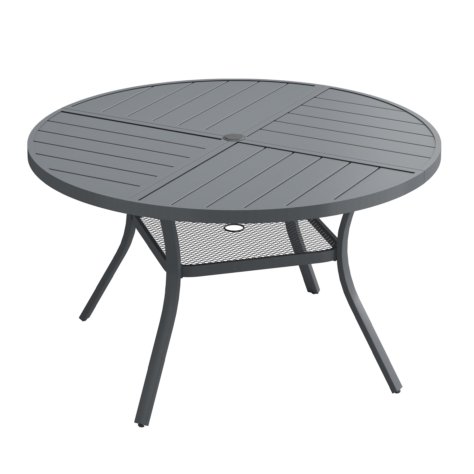 VICLLAX 47.2" Round Outdoor Table, Patio Dining Table for 6 with Umbrella Hole for Garden Lawn Deck Backyard, Dark Grey