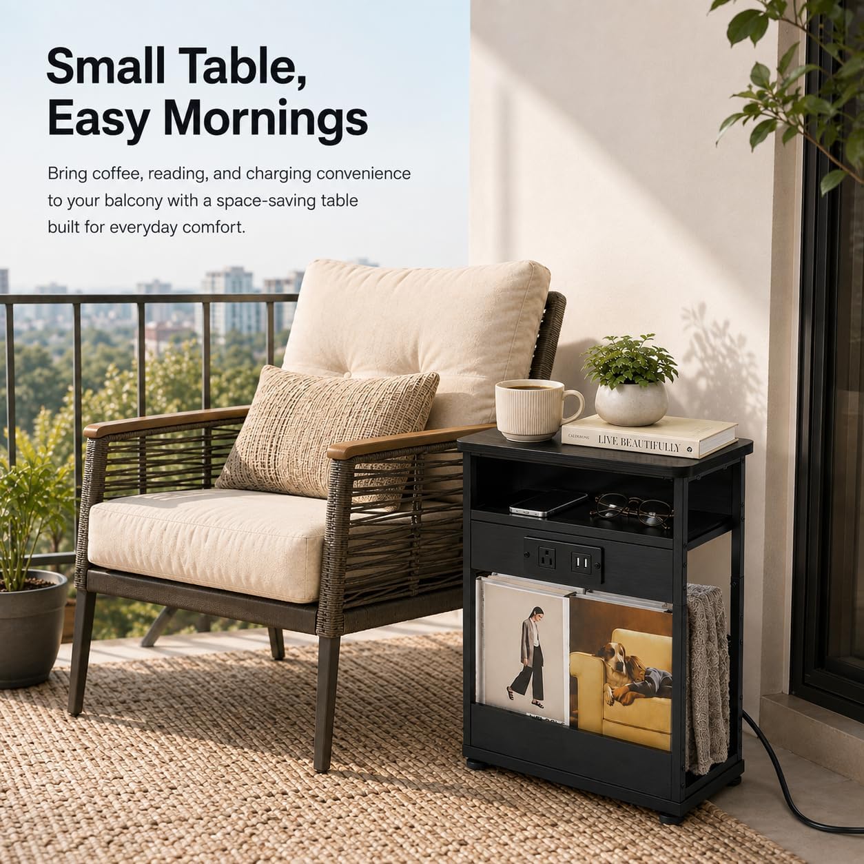 Narrow Side Table with Charging Station Small Spaces Narrow End Table image 4