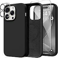 Vista 183 de GONEZ Funda de silicona para iPhone 14 Pro Max, compatible con MagSafe, con protector de pantalla + protector de lente de cámara, silicona líquida a