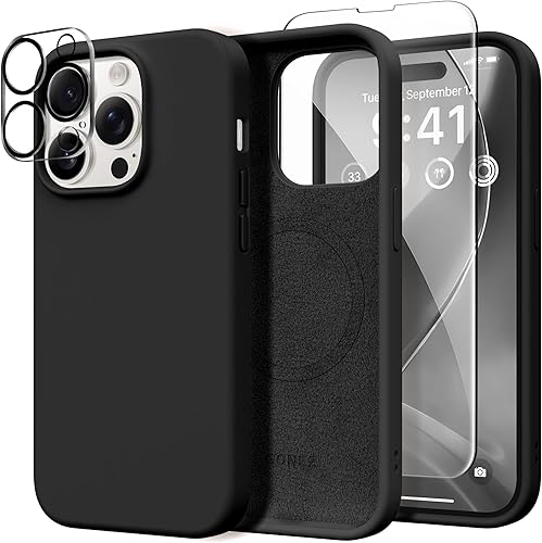 Miniatura 183 de GONEZ Funda de silicona para iPhone 14 Pro Max, compatible con MagSafe, con protector de pantalla + protector de lente de cámara, silicona líquida a