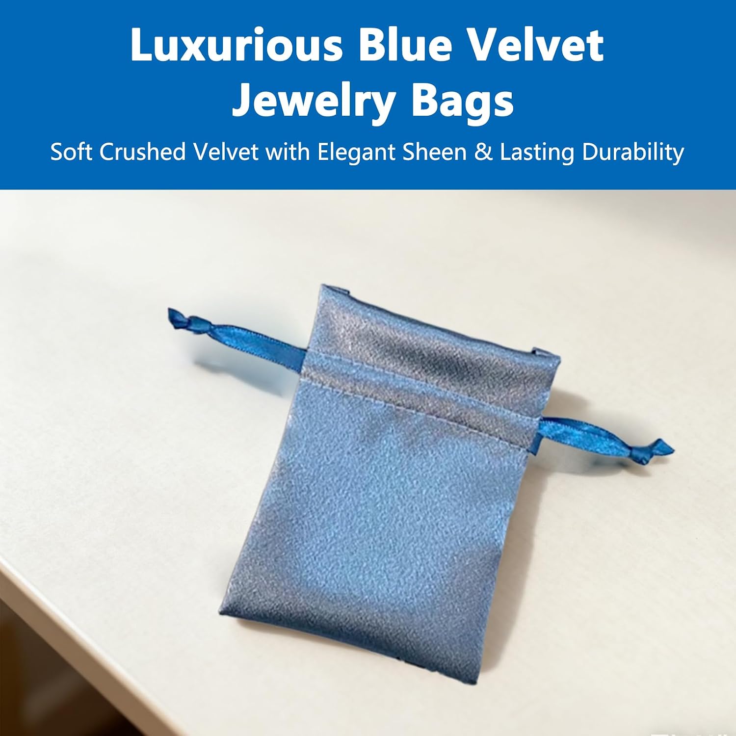 6Pcs Velvet Jewelry Pouches with Drawstrings Small 3x4 Blue Velvet Bag Set Soft Drawstring Bags for Jewelry Storage Pouch for Wedding Party and Favors image 3