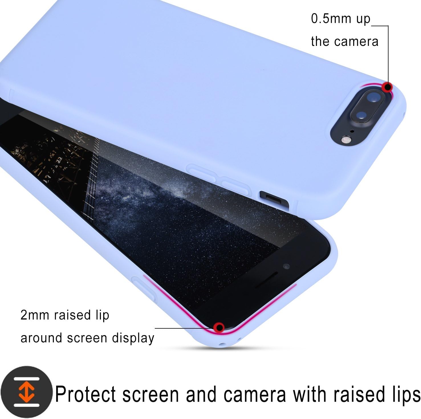 Pofesun Liquid Silicone Case Compatible with iPhone 8 Plus (2017)/ iPhone 7 Plus (2016) 5.5 inch, Gel Rubber Full Body Protection Shockproof Cover Case, 5 Pack -Black/Red/Brown/Purple/Rose
