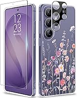 Vista 61 de GVIEWIN Funda protectora para Samsung Galaxy S25, transparente floral, delgada, a prueba de golpes, para mujer, no se pone amarilla, con protector