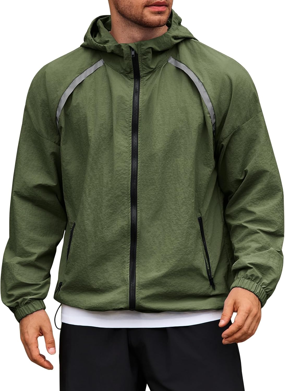 Yousify Mens Lightweight Jacket Full Zip Hooded Reflective Athletic Jacket Unlined Quick-drying Coat for Cycling Outdoor