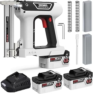 21V Cordless Nail Gun - 18 Gauge 2 in 1 Portable Battery Powered Electric Brad Nailer with 2 x 4.0Ah Batteries & Charger & 1000 Nails & 1000 Staples for Cupboard & DIY Upholstery & Woodworking