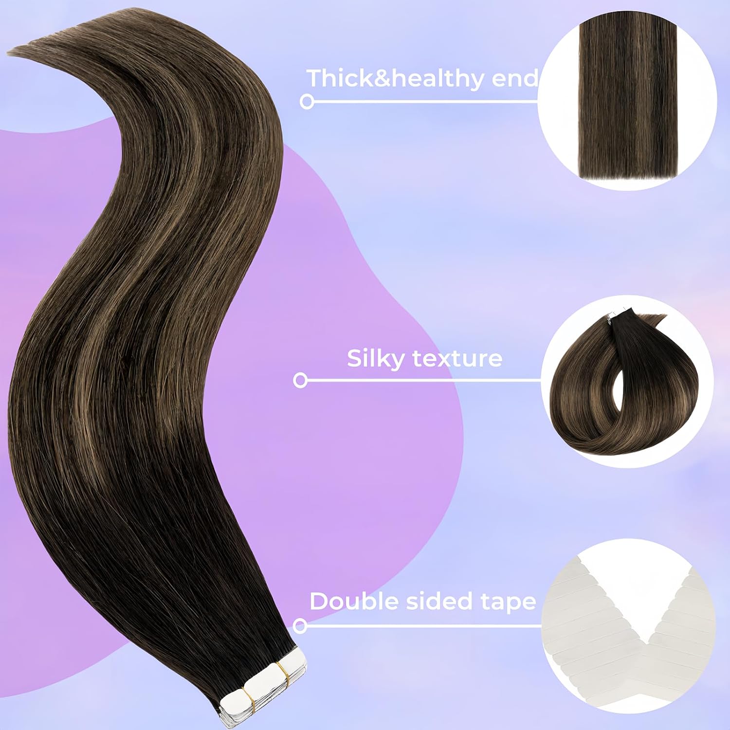 Tape in Hair Extensions Human Hair Utra Thin Invisible Seamless 20pcs 40g (Ombre Dark Brown to Chestnut Brown, 14 inch)
