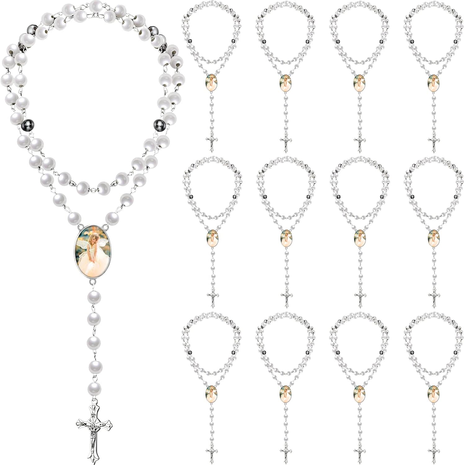 Kigeli 24 Pcs Sublimation Blanks Necklace Sublimation Rosary Blanks Prayer Beads Necklace Heat Transfer Rosaries Photo Necklaces for Easter Baptism Women Catholic Gifts DIY Jewelry Making