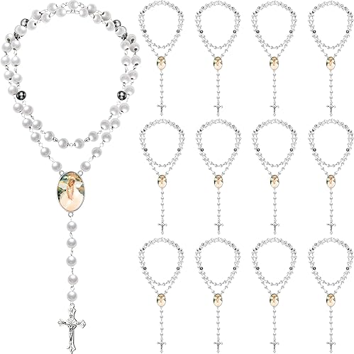 Kigeli Collar de cuentas de rosario para sublimación, rosarios, cuentas de oración, collar de transferencia de calor, collares de fotos en blanco