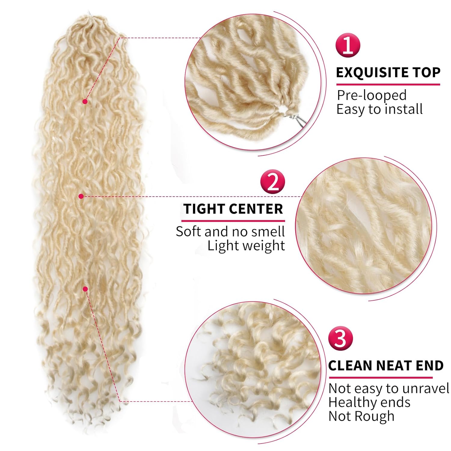 Goddess Locs Crochet Hair 22Inch 6Packs Boho Faux Locs,Blonde Crochet Loc With Curly Ends River Hippie Loc BohemianLocs Crochet Hair(613#, 22inch)