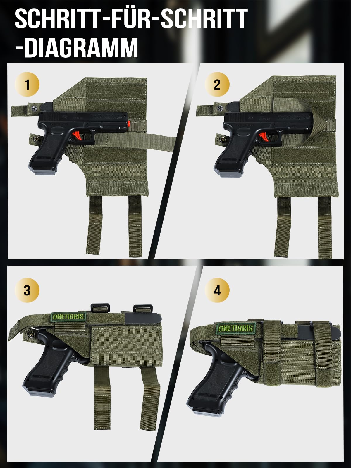 OneTigris Pistolenholster für Rechtshänder – Verstellbares 1000D Nylon MOLLE Bein- & Gürtelholster – Kompatibel mit gängigen Full-Size & Compact Pistolen – Für Airsoft, Paintball & Taktisches Training