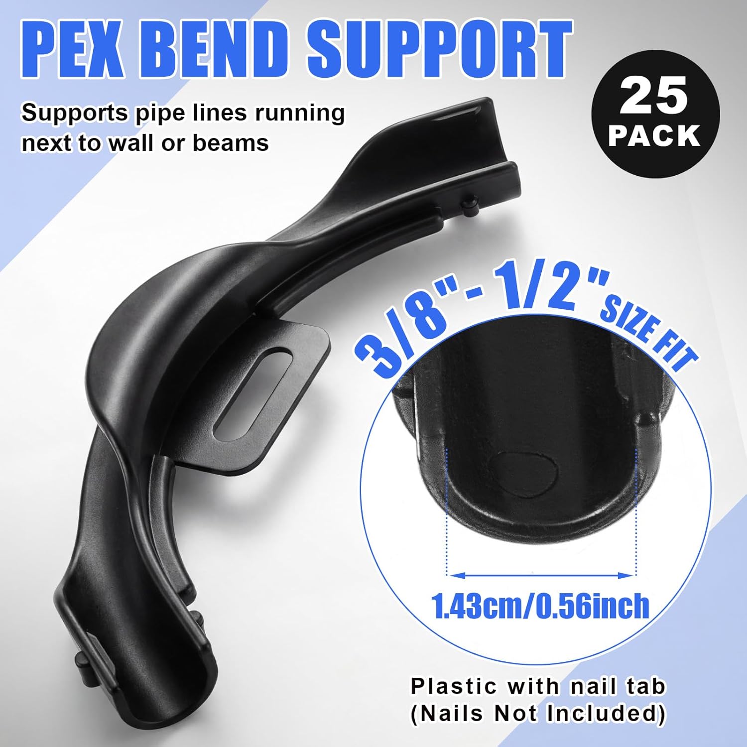 Pushglossy 25 Pack 3/8" - 1/2" Pex Tubing Bend Support with 50 Pcs Half Clamp J-hook, 90 Degree Bend Support for 3/8" - 1/2" Pex Tubing and Corner, Durable Plastic Pipe Supports