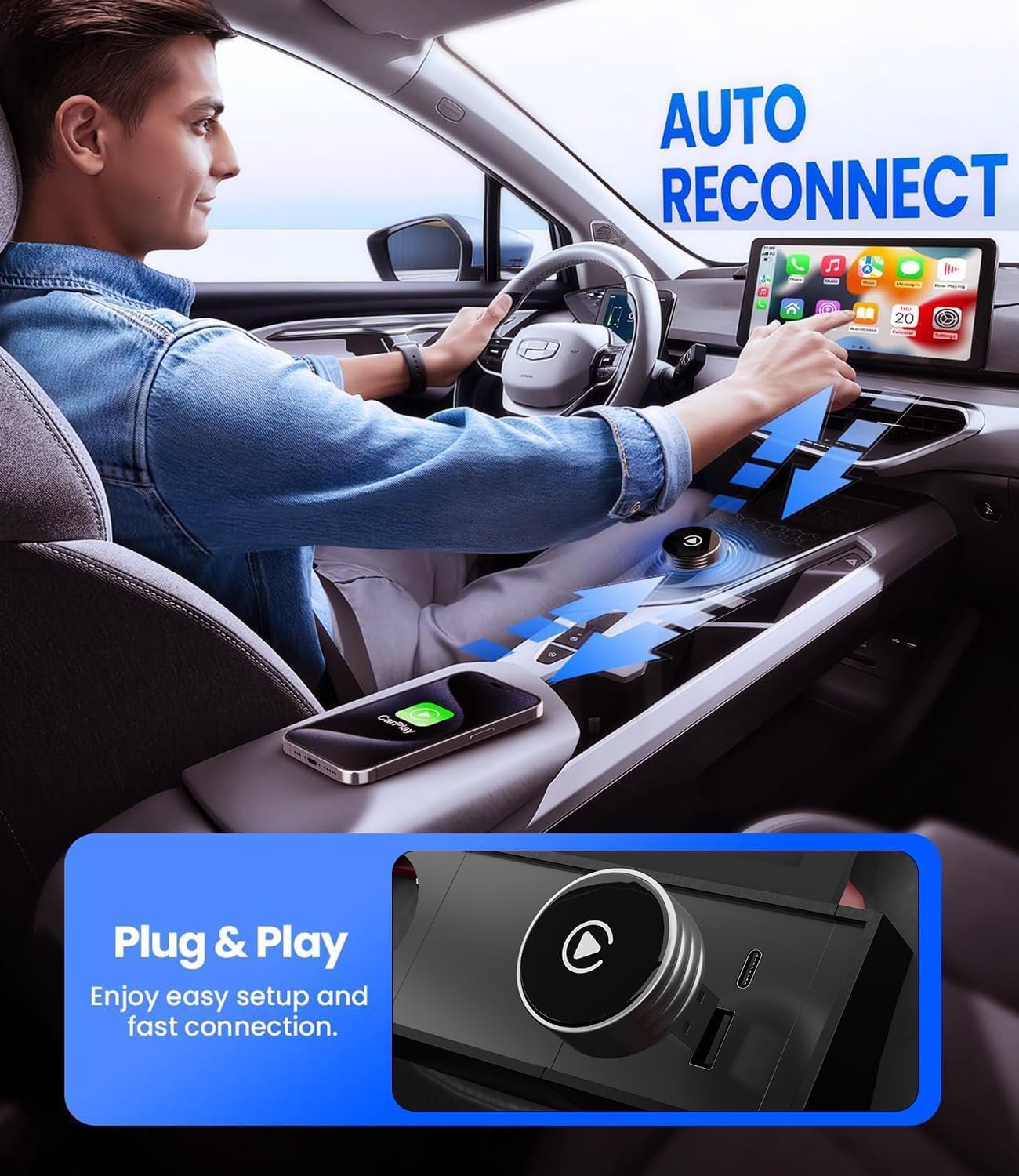 Carlizem® Wired to Wireless Android Auto & Carplay Adapter Cortex A7 Pro Processor| Quick Connection & Auto Reconnect | Bluetooth 5.4 & 5.8Ghz WiFi| 9 Months Warranty | Easy Setup — Amazon image 6
