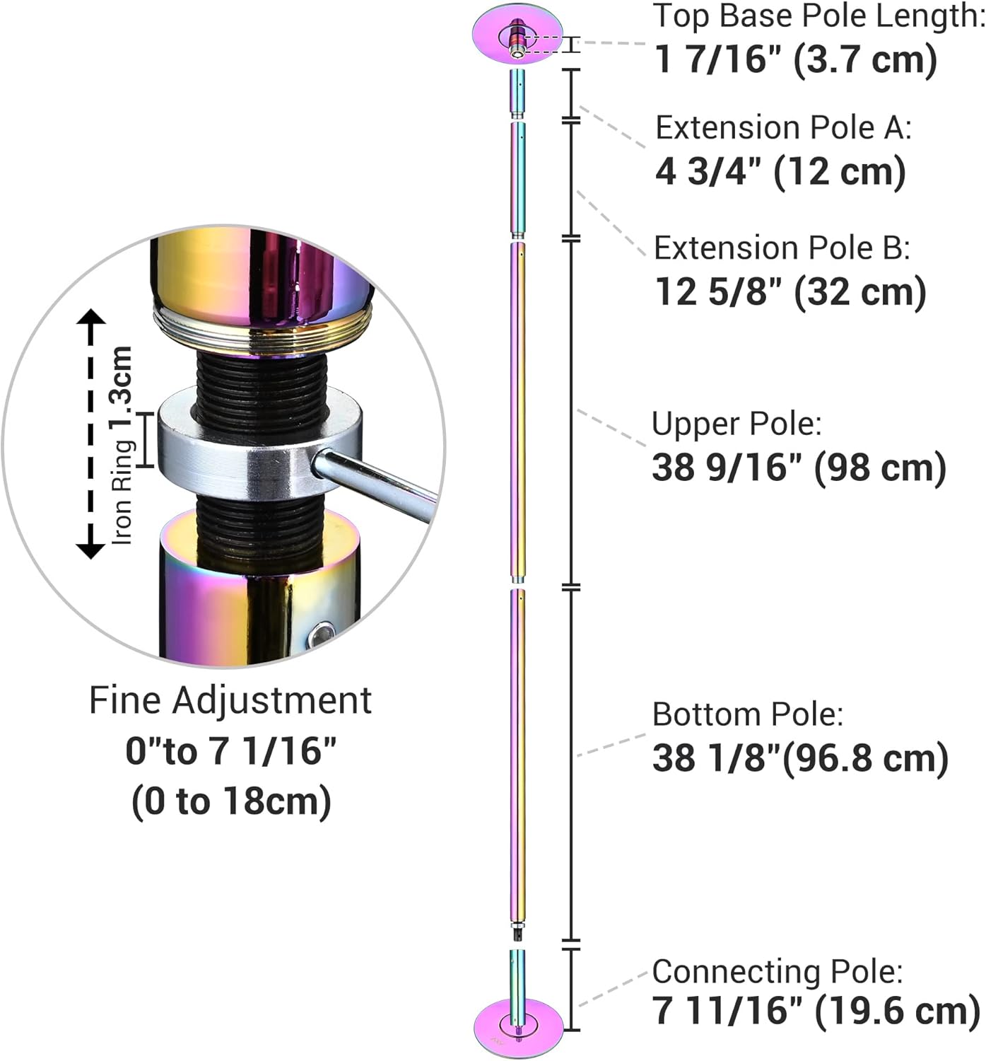 AW 9.25 FT Portable Dance Pole Kit Static Spinning Pole Dancing Pole Strip Poles for Home Removable 45mm Dance Pole Gym Party Club Exercise Fitness Silver/Black/Colorful/Gold, Max Load 1102 Lbs